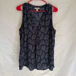 LOFT Patterned Navy Sleeveless Blouse